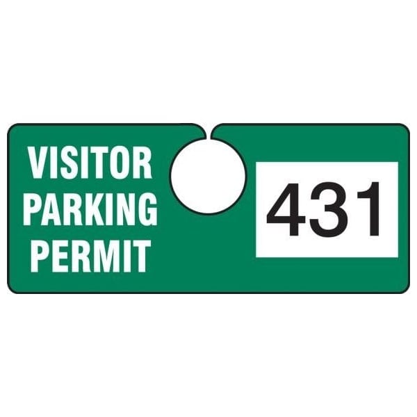 Accuform Parking Permit Tag, VISITOR PARKING PERMIT Numbered 001-099, Green, 2in x 4.75in, 99PK TNT431GNA - main